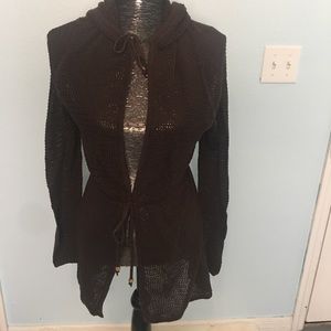 Curvallure brown knit swim coverup with hoodie